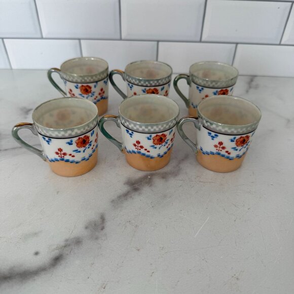 Vintage Chikaramachi Hand-Painted Floral Demitasse Cups Set Of 6 Made In Japan - Picture 5 of 6